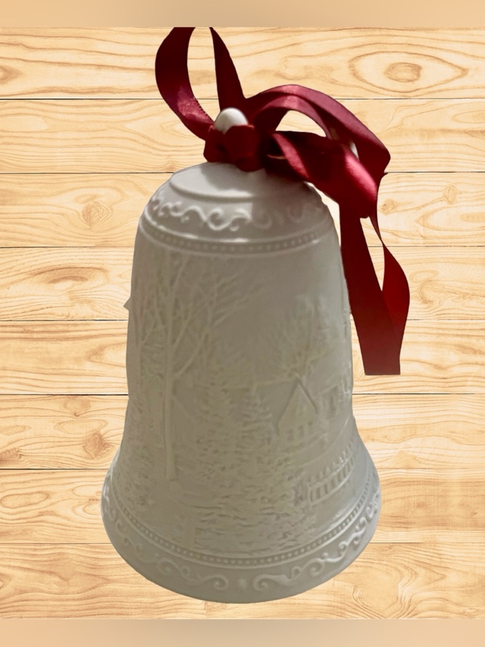 Kringle Express White Red Porcelain Bell Illuminated 5x4 - Picture 7 of 16